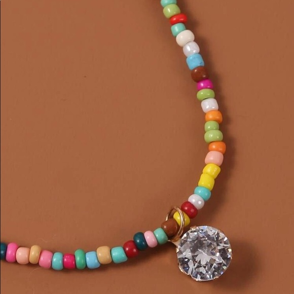 - 🌈 Rainbow Glass Bead Rhinestone Necklace 🌈 - Picture 3 of 3